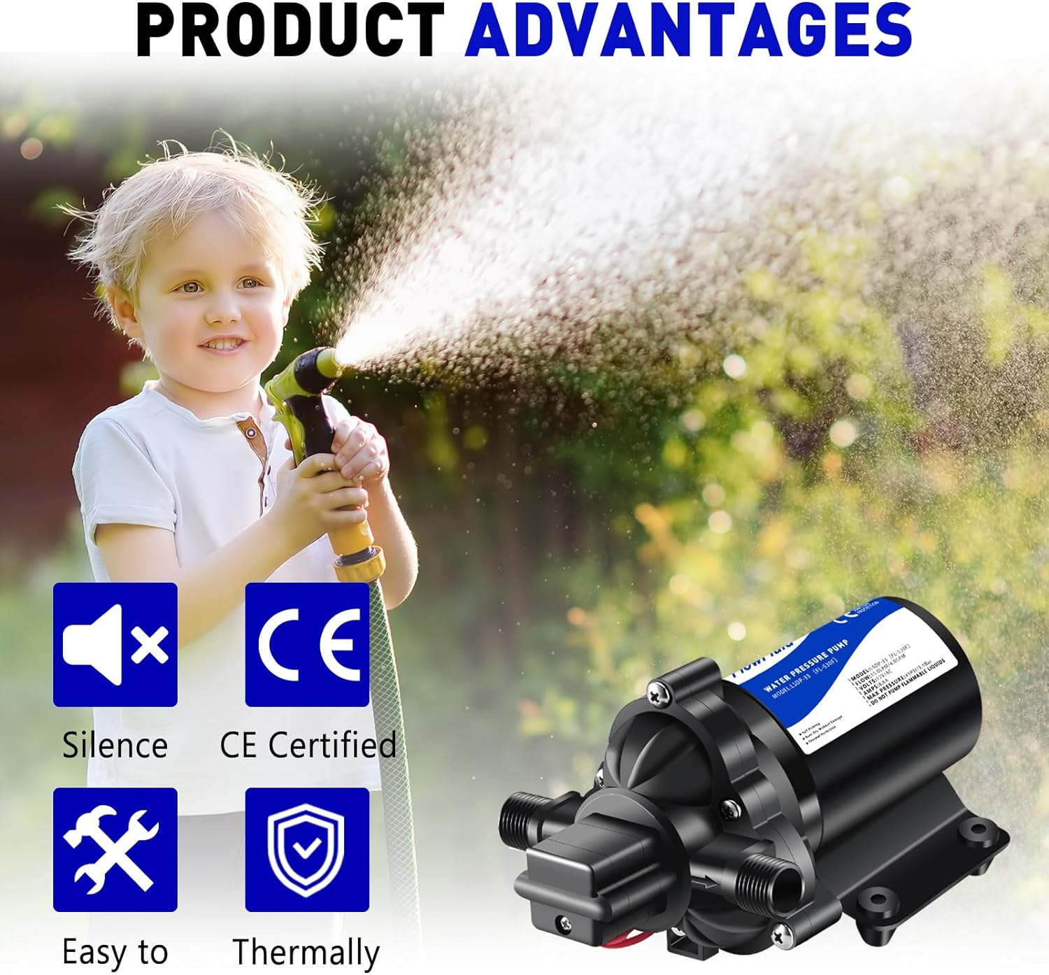 Water Pressure Booster Diaphragm Pump 110V AC for House, 45PSI 4GPM Fresh Water Transfer Pump with Plug