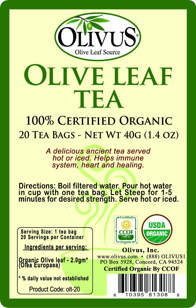 Olive Leaf Tea - Certified Organic - Non-GMO Herbal Tea Bags (100 count) - Sourced from Spain and Manufactured in USA - Antioxidant Immunity Supplement for Health Wellness & Vitality