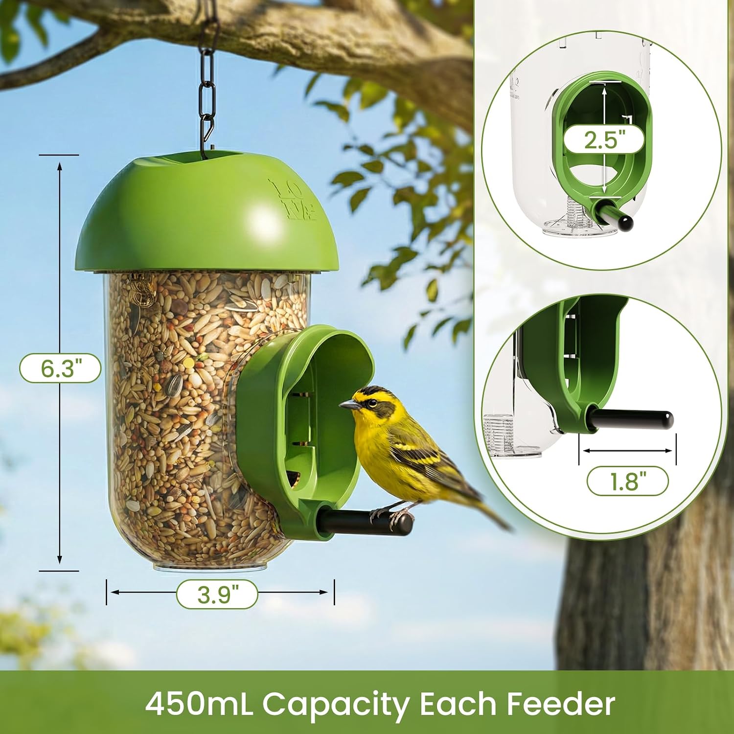 LONA Bird Feeders for Outdoors, Tube Feeder Weatherproof with Multiple Hanging Methods, Wild Bird Feeding Silo for Outside, 3 Port