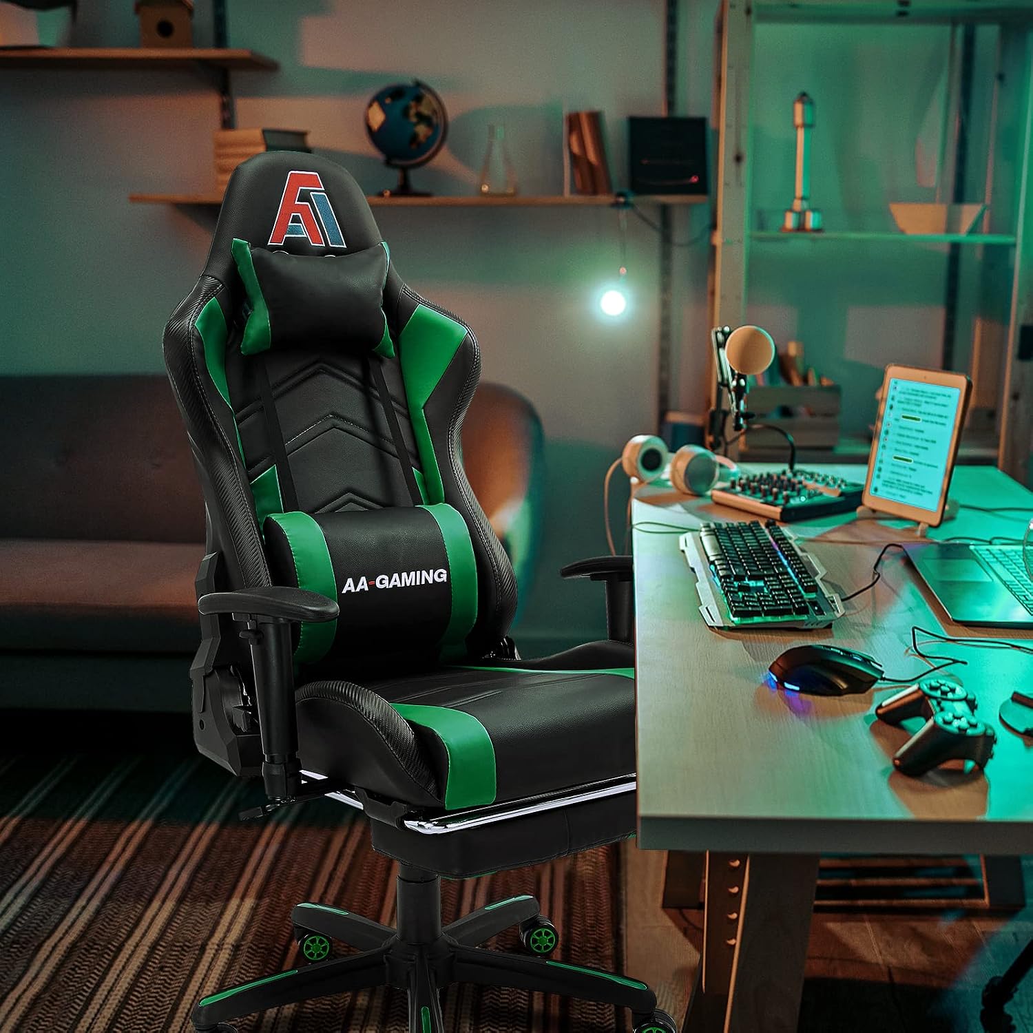 AA Products Gaming Chair Ergonomic High Back Computer Racing Chair Adjustable Office Chair with Footrest, Lumbar Support Swivel Chair - Black
