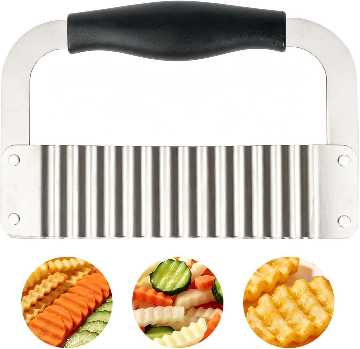 Crinkle Cutter, French Fry Cutter for Potatoes, Upgraded Stainless Steel Blade