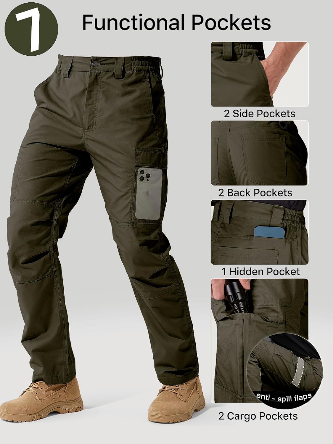 FREE SOLDIER Mens Cargo Work Tactical Pants Ripstop