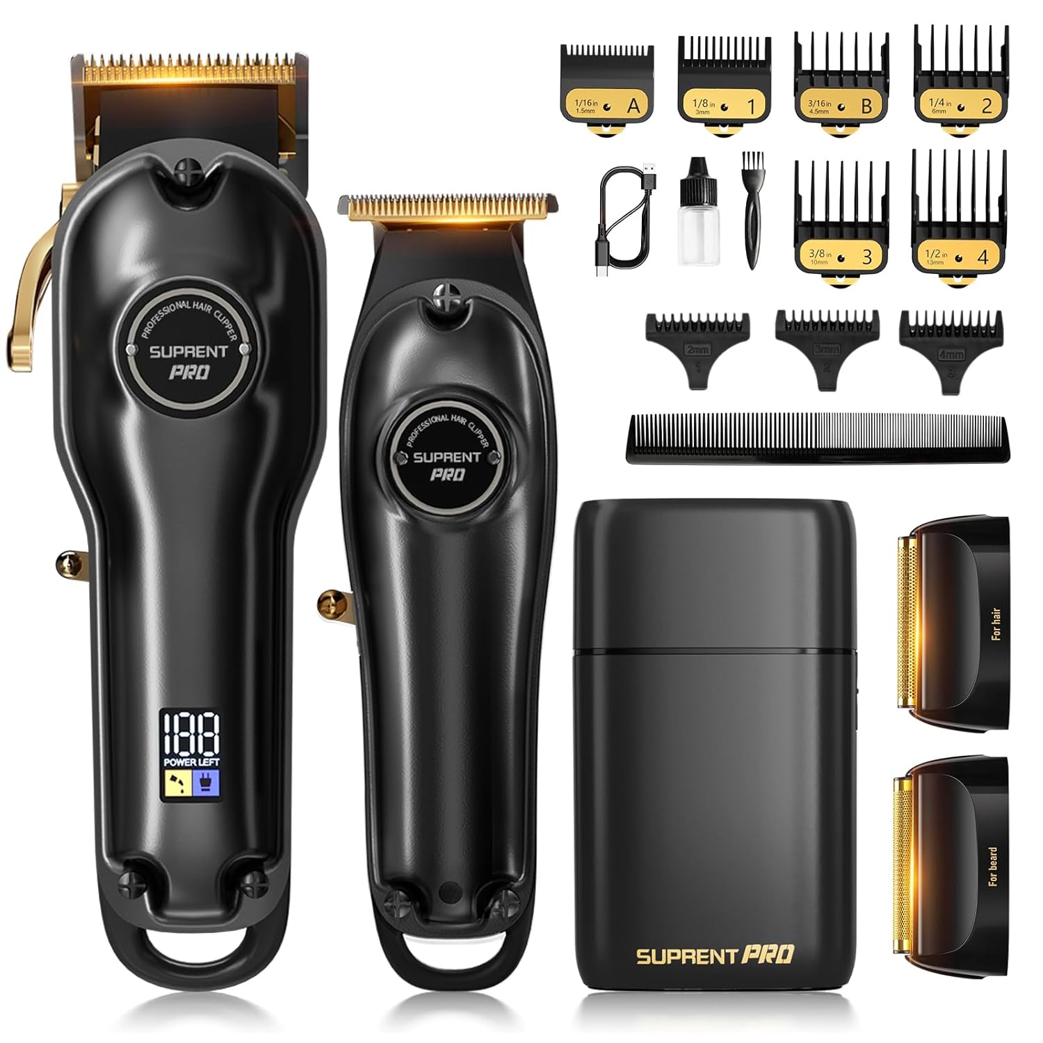 SUPRENT® PRO Professional Hair Clippers for Men- Hair Cutting Kit & Zero Gap T-Blade Trimmer Combo- Cordless Barber Clipper Set with LED Display