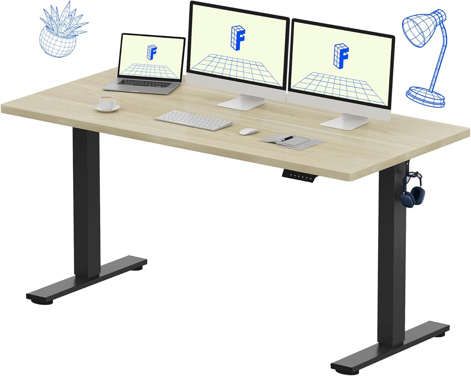 FLEXISPOT EN1 One-Piece Standing Desk, Electric Adjustable with 4 Memory Presets, 176 LBS Capacity, Stable & Quiet