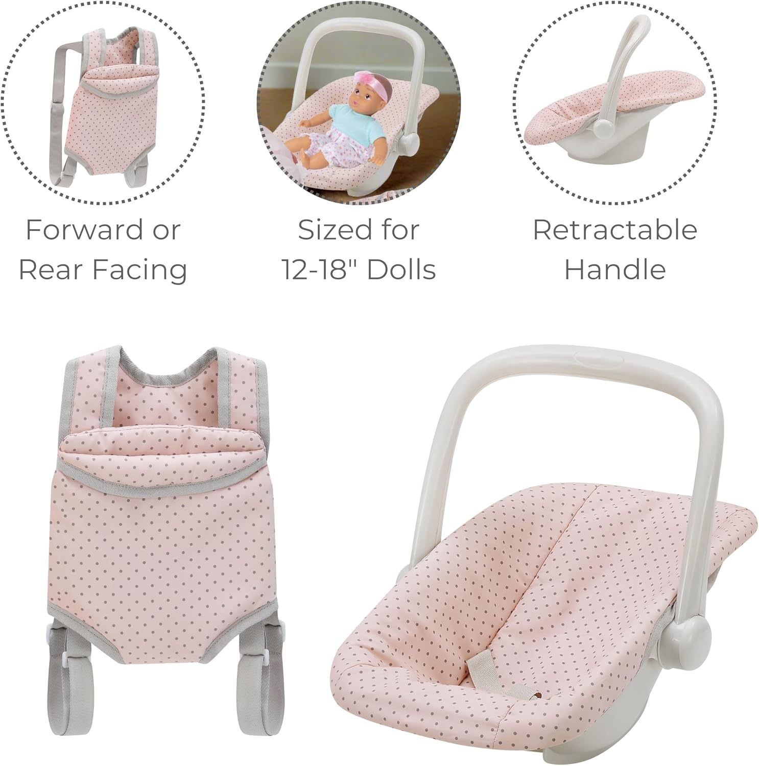 Olivia's Little World Doll Jogging-Style Stroller with Canopy, Storage Underneath, Pink and Cream and Gray | Canopy, Storage Underneath