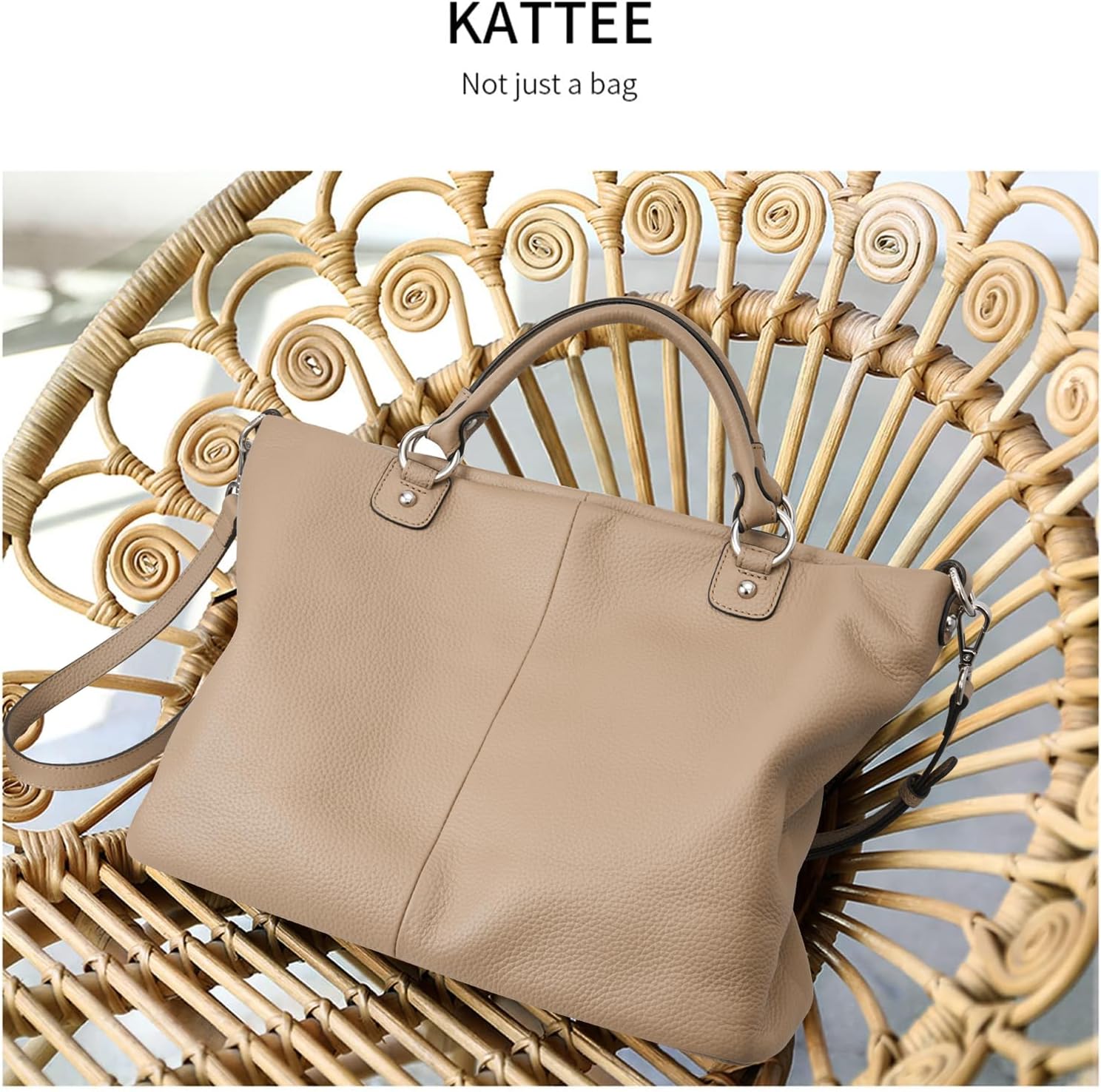 Kattee Genuine Leather Tote Purse for Women, Top Handle Satchel | Soft genuine leather tote with roomy storage and versatile carry for work, shopping, and travel.