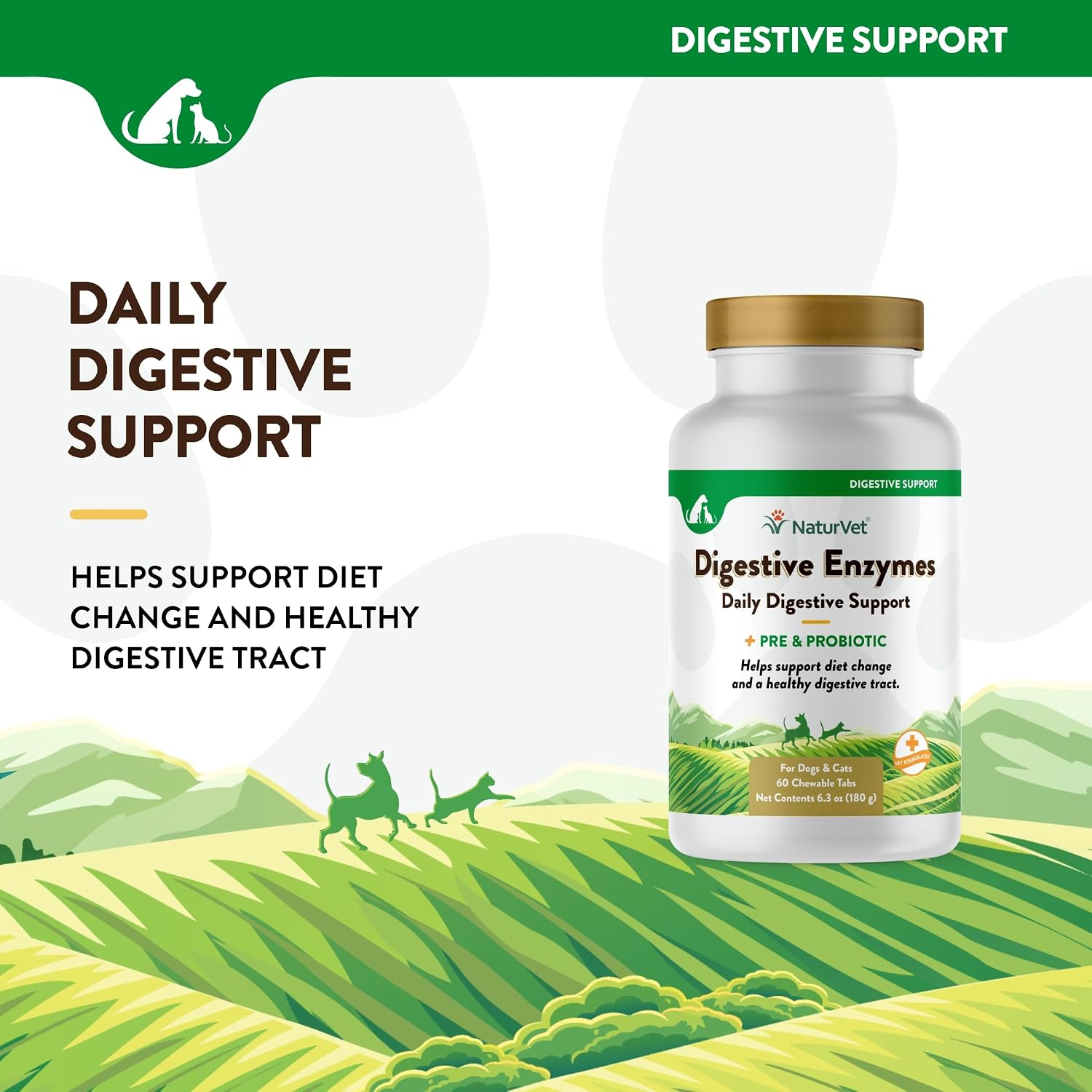NaturVet Digestive Enzymes with Pre & Probiotic for Dogs & Cats - 8 oz | Supports Diet Changes & a Healthy Digestive Tract with Prebiotics, Powder