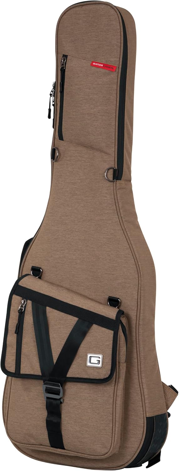 Gator Cases Transit Series Lightweight Bass Guitar Gig Bag with Back Pack Straps and Rubberized Base, Tan Exterior (GT-BASS-TAN)