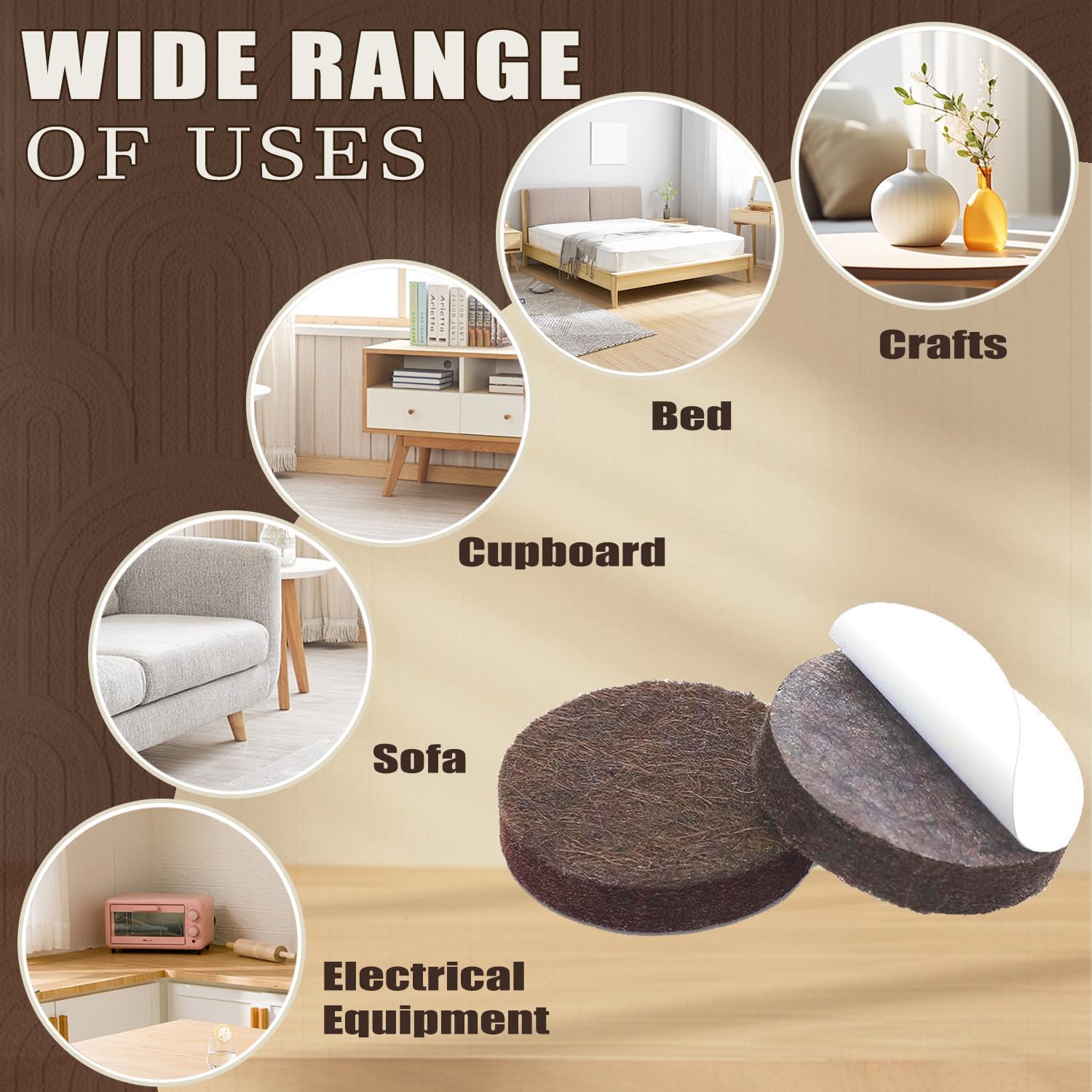 Yelanon Felt Furniture Pads 56 Pcs for Hardwood Floors Brown