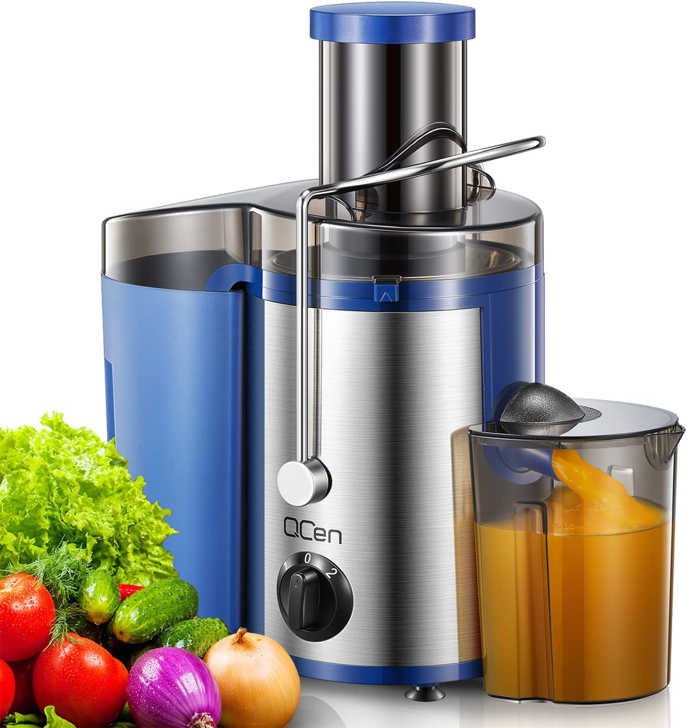 QCen Juicer Machine 500W Centrifugal Juicer with Extra Wide Feed Chute