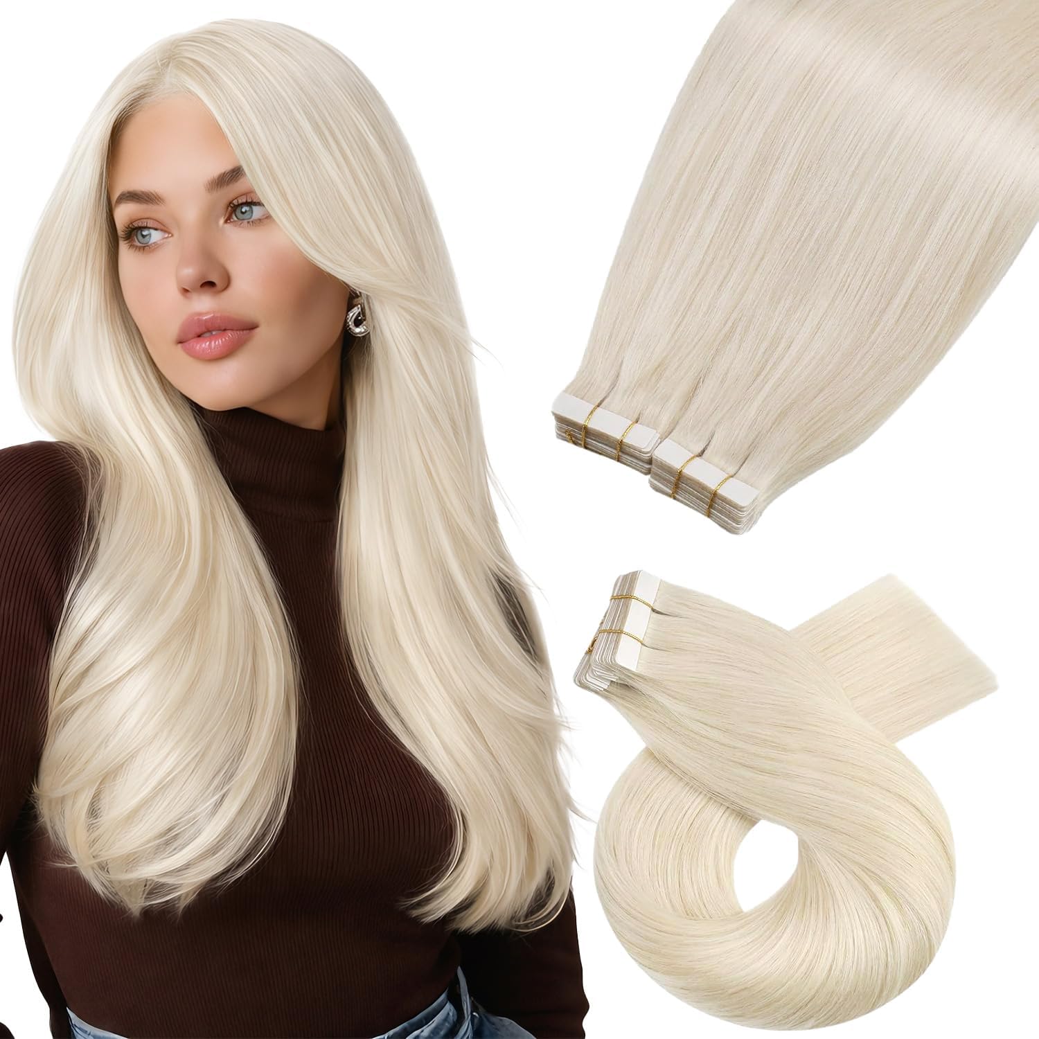 Moresoo Black Tape in Hair Extensions Human Hair, 18 Inch, 20Pcs, 50g