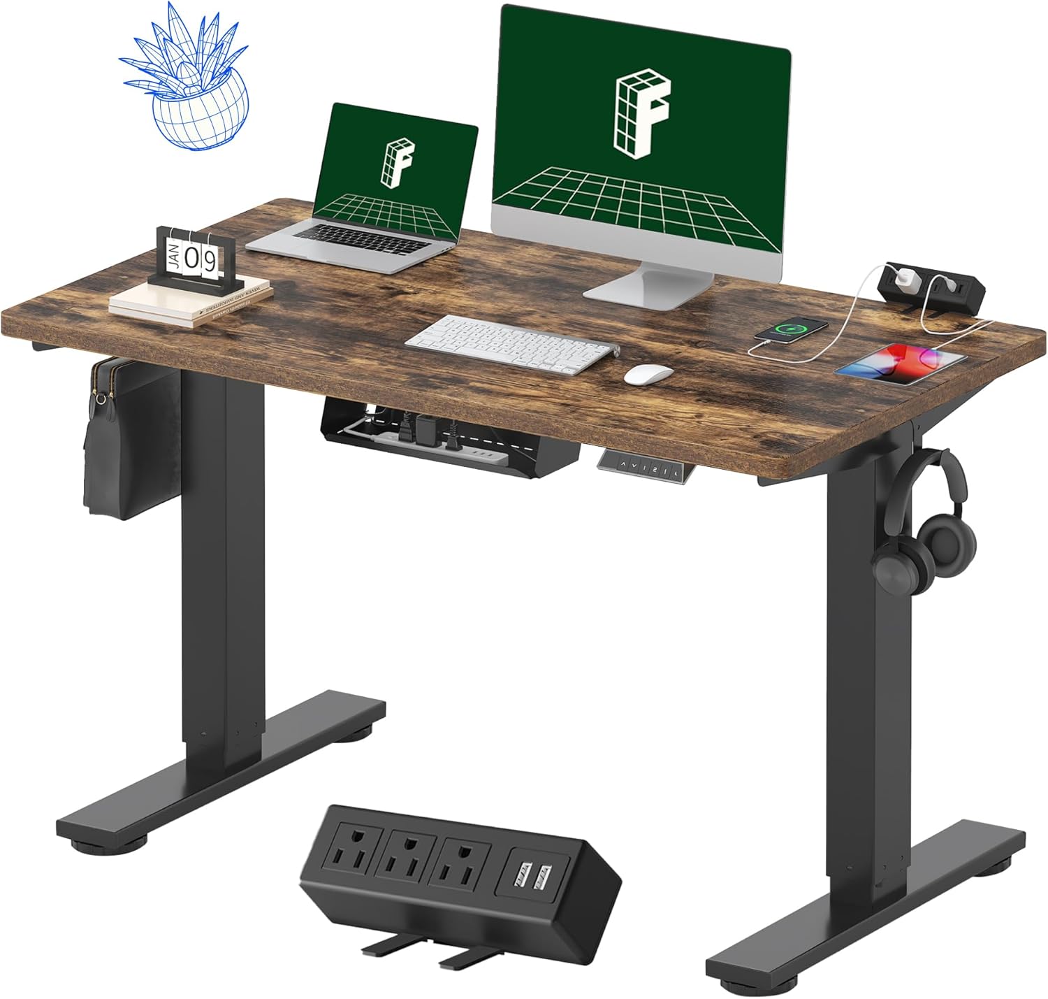 FLEXISPOT EN2 48"x24" Standing Desk with Power Strip Bundle, Black