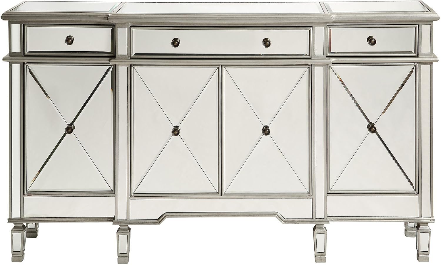 Elegant Lighting 3 Drawer 4 Door Cabinet in Silver Clear 60" x 14" x 36"