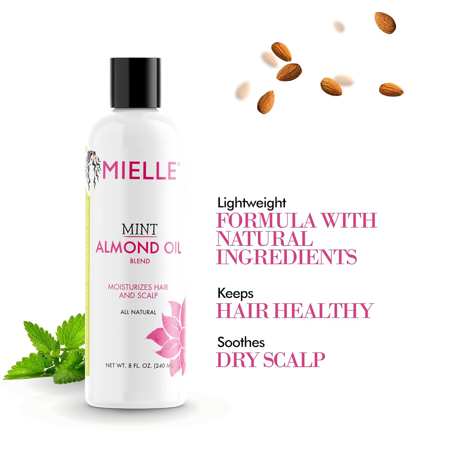 Mielle Organics Mint Almond Oil - Lightweight Dry Scalp Oil to Lock in Moisture and Help Encourage Longer