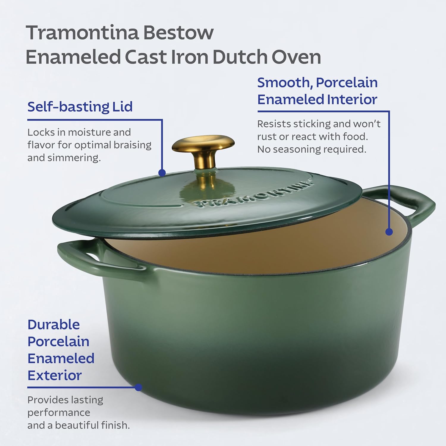 Tramontina Bestow Enameled Cast Iron 4-Qt Braiser Pan with Lid, Blue | Oven-to-Table Casserole Dish, Great for Shallow Braises & Simmers