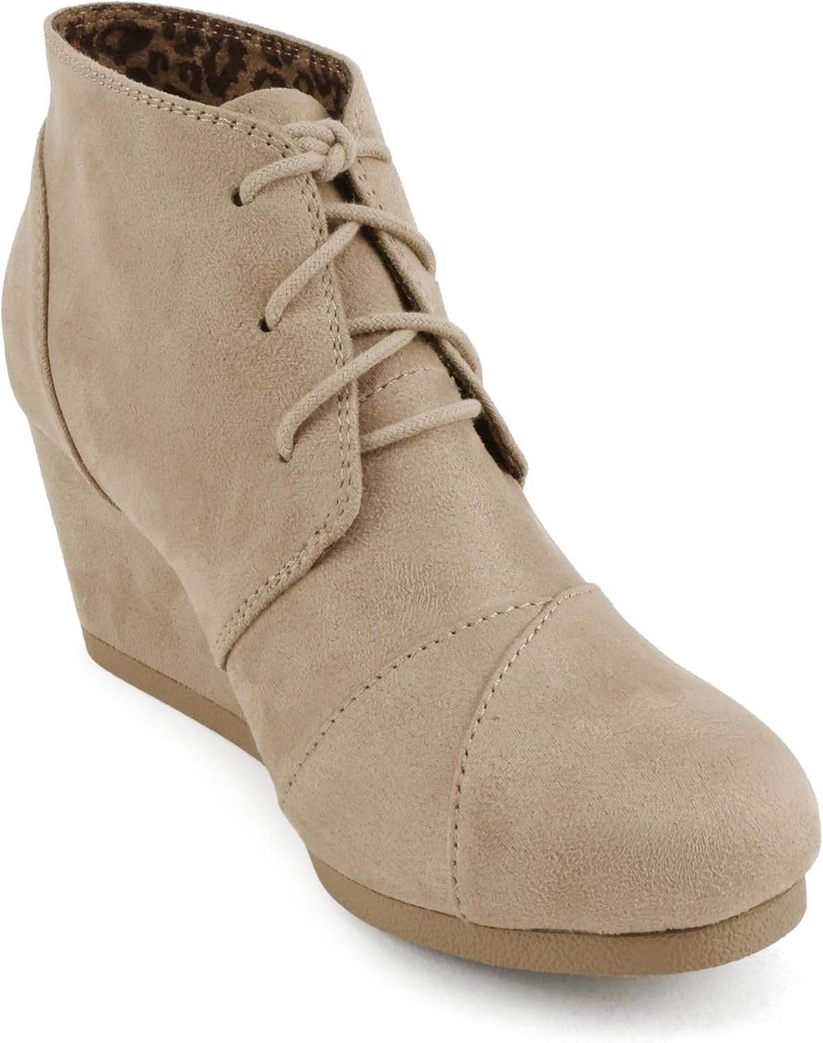 Soda “REX” ~ Women Lace Up Rounded Toe Low Wedge Ankle Bootie