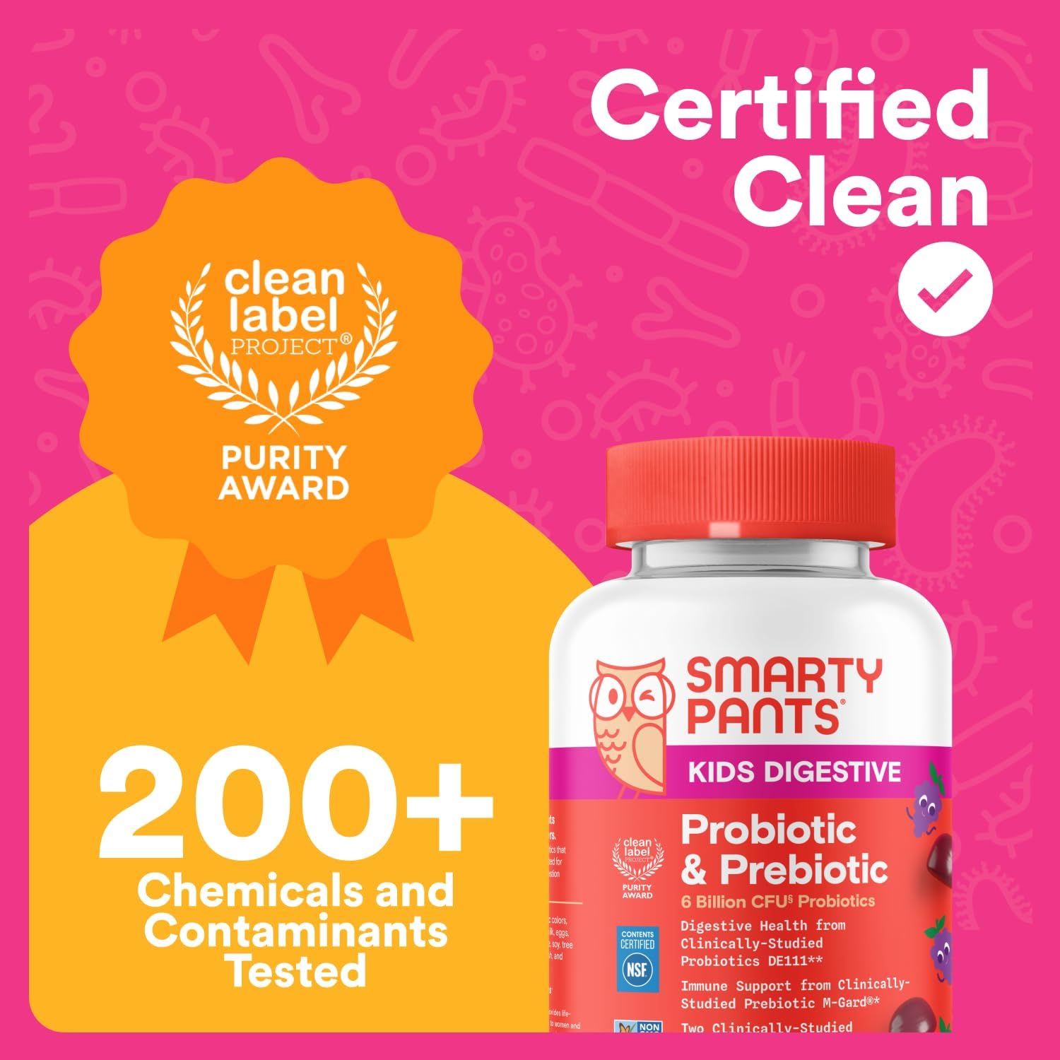 SmartyPants Kids Probiotic & Prebiotic Gummies for Digestive Health: Gut Health Supplement, Clinically Studied Prebiotic for Immune Support, Strawberry, 60 Count (30 Day Supply)