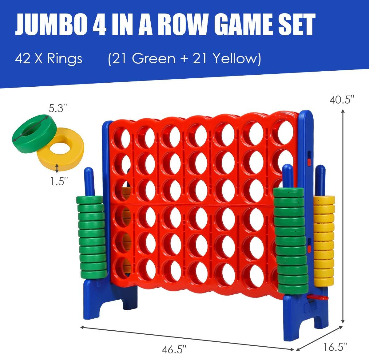 GLACER Giant 4-in-A-Row, Jumbo 4-to-Score Giant Game Set Backyard Games for Kids & Adults
