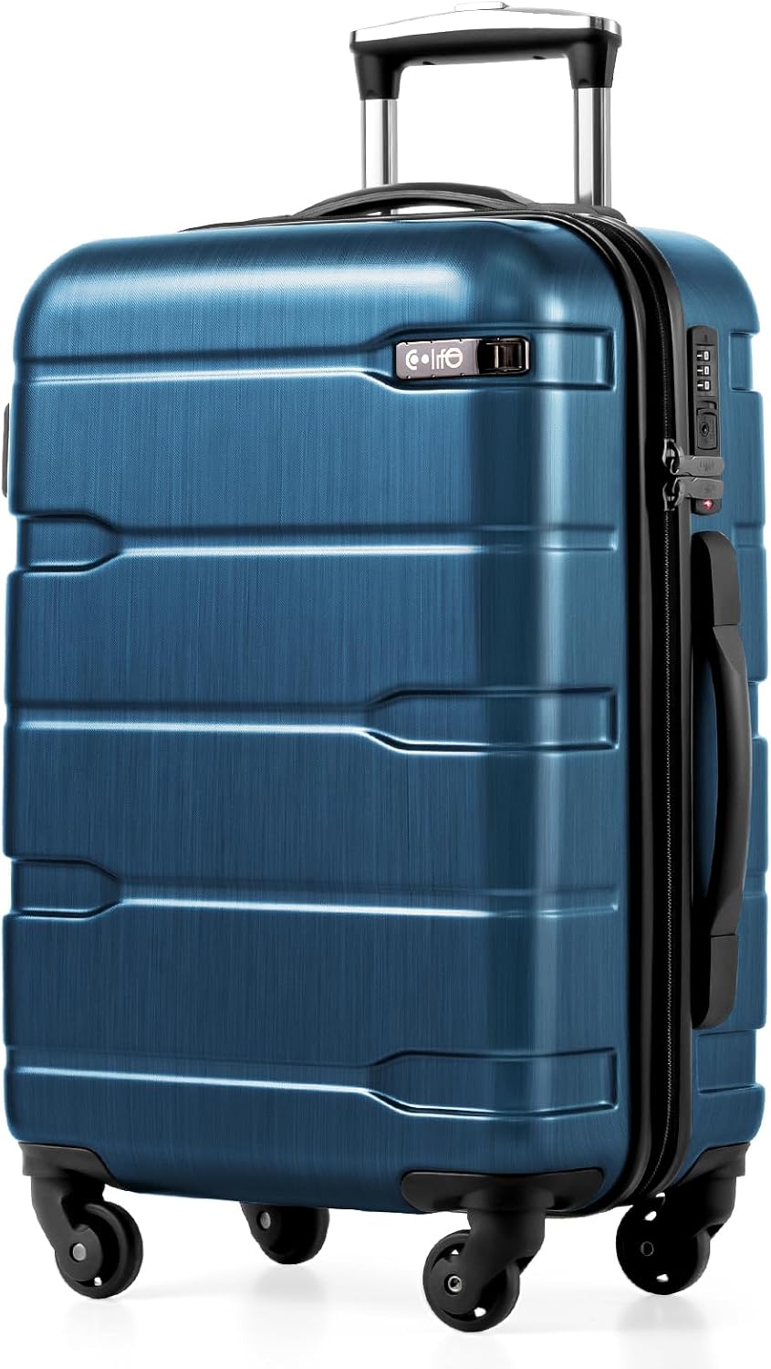 Coolife Medium Checked Luggage Hardside Suitcase with Spinner Wheels, 24in | Lightweight ABS+PC, Rolling Travel Suitcase with TSA Lock, Spinner Wheels, Durable Zipper, Charcoal