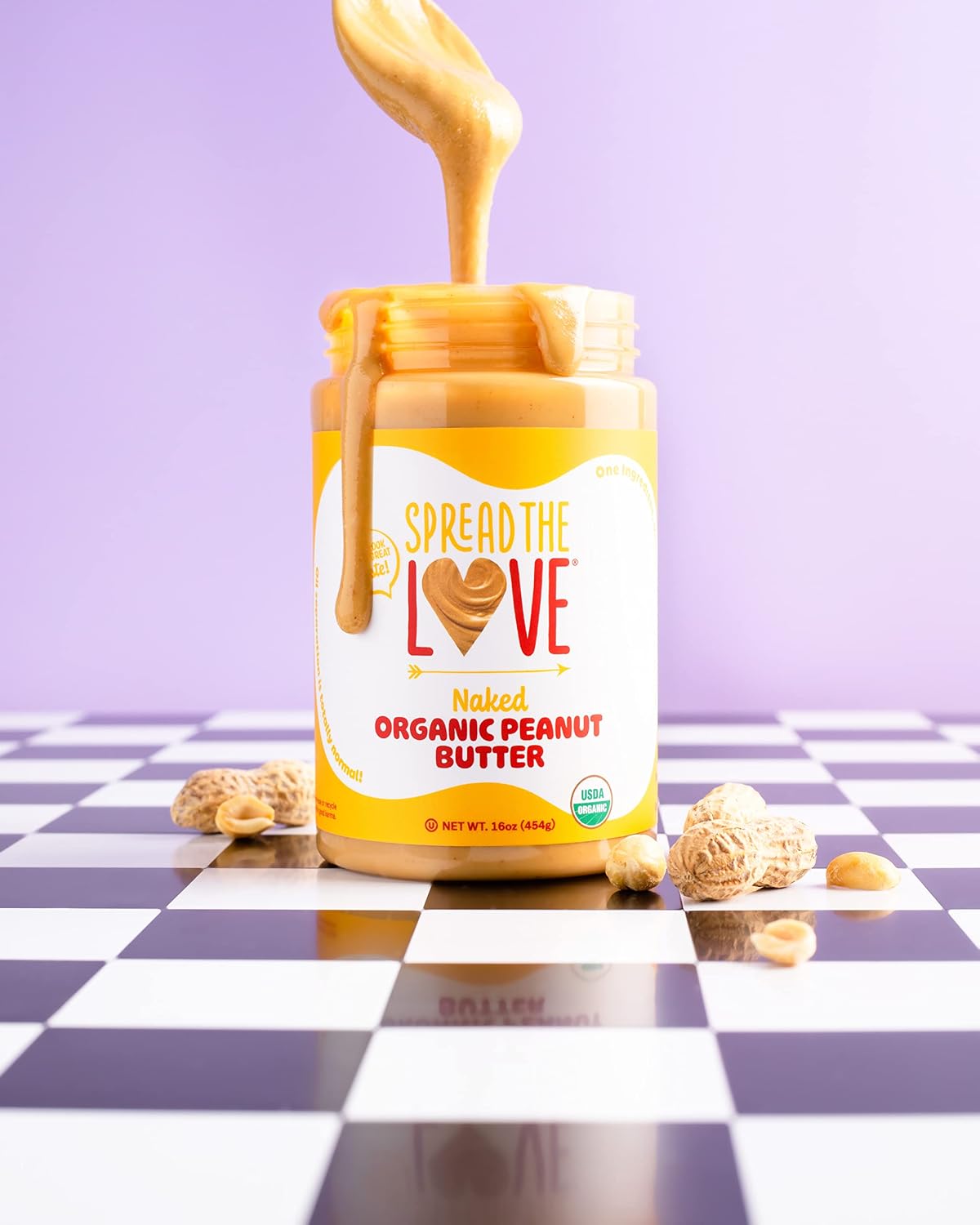 Spread The Love NAKED Organic Peanut Butter, 16 oz Jar, 1 Pack