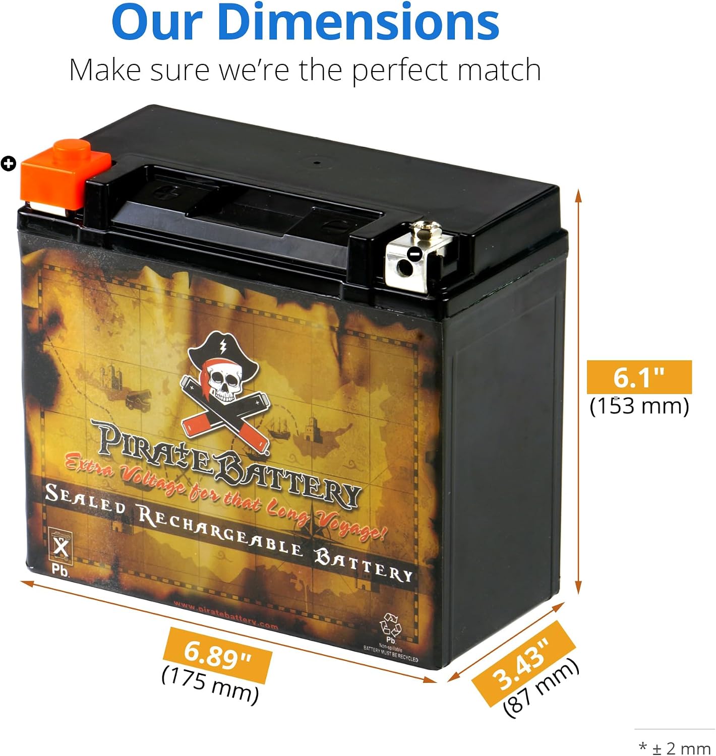 Pirate Battery YTX20HL-BS 310 CCA Maintenance-Free 12V 19Ah Battery Replacement for ATV, Harley Davidson Motorcycle, Jet Skis, Scooter, UTV, and More - Nut and Bolt (T3) Terminal