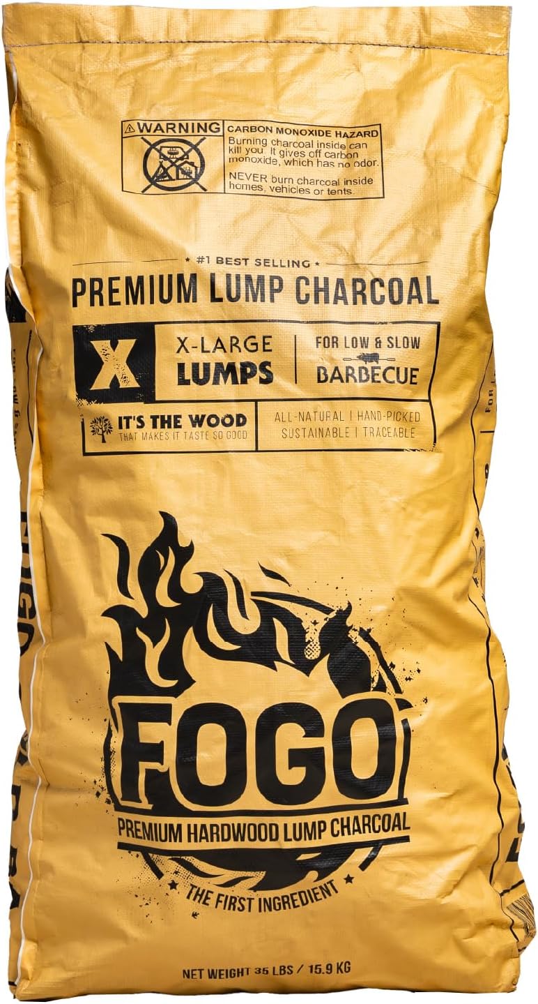 FOGO Super Premium Hardwood Lump Charcoal, Natural, Large Sized Lump Charcoal for Grilling and Smoking, Restaurant Quality, 35 Pound Bag