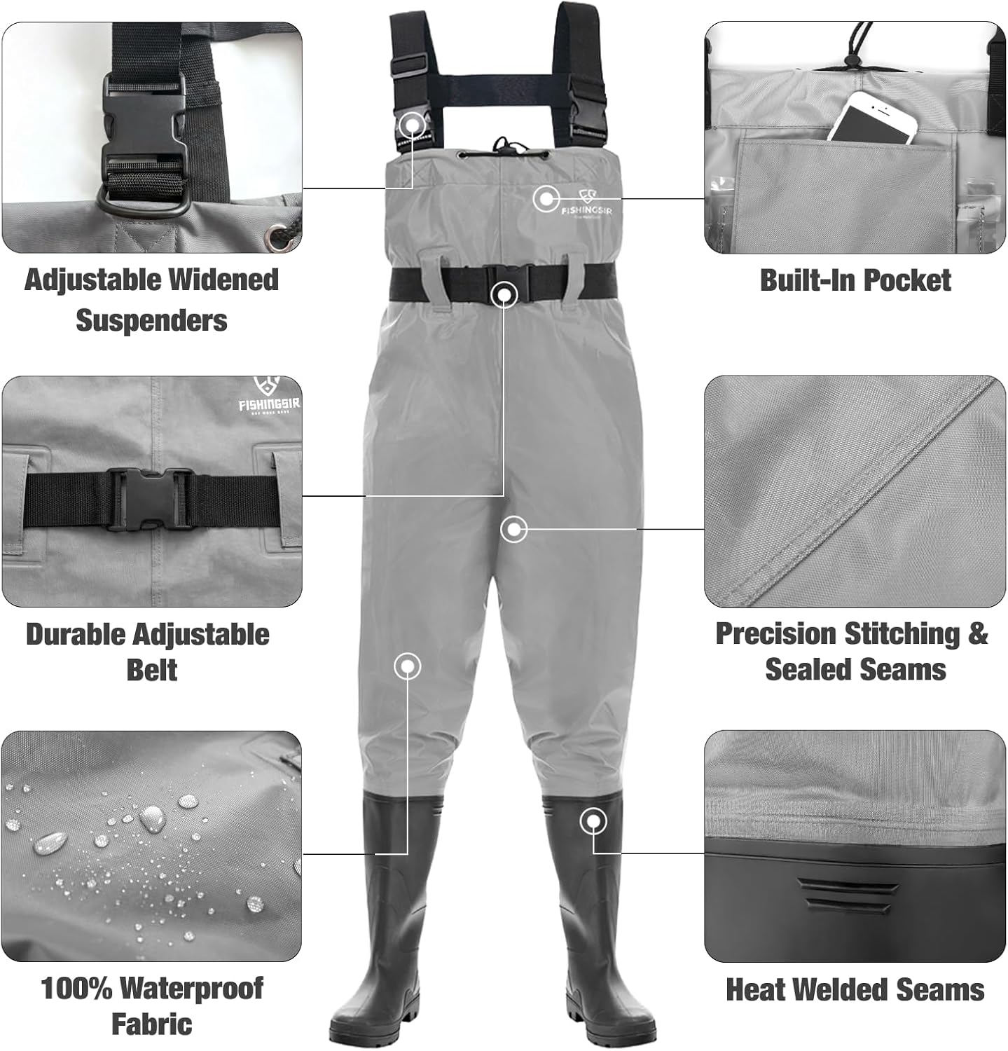 Waders for Men Waterproof Women Fishing Chest Wader with Boots | 2-Ply Nylon/PVC, for hunting & fishing, with boot hanger