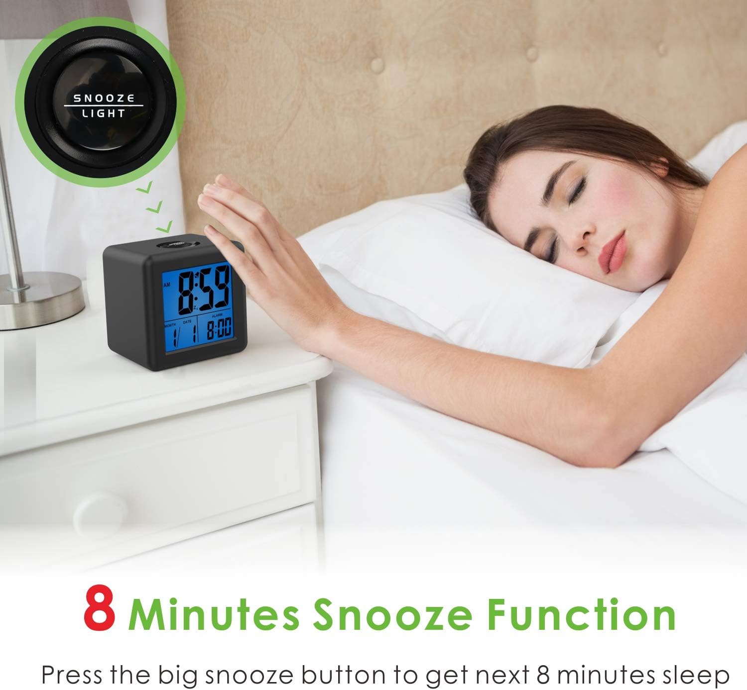 Plumeet Digital Alarm Clock Kids Clock with Snooze and White Nightlight - Easy Setting Travel Alarm Clocks Display Time, Date