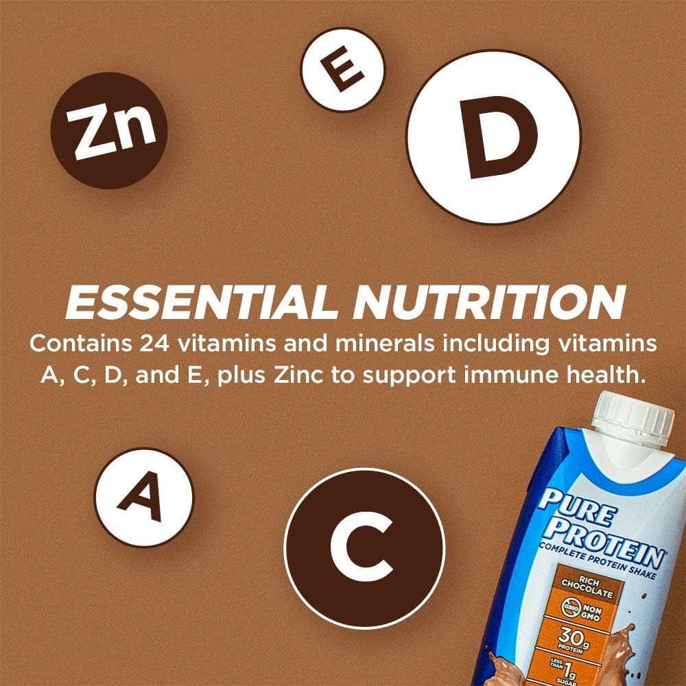 Pure Protein Chocolate Protein Shake | 30g Complete Protein | Ready to Drink and Keto-Friendly | Vitamins A, C, D