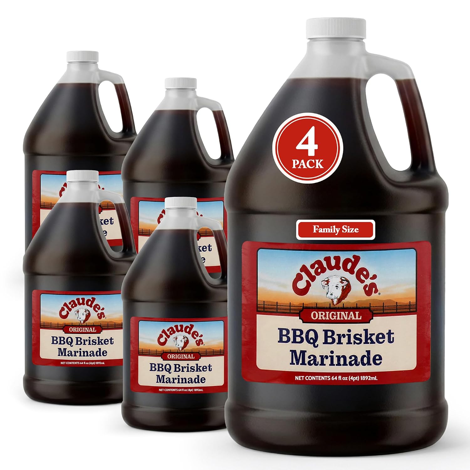 Claude's BBQ Brisket Marinade Sauce, Gluten Free Texas Style, 128 oz | Restaurant-size gallon of smoky Texas tenderizing brisket marinade - all natural & gluten free.