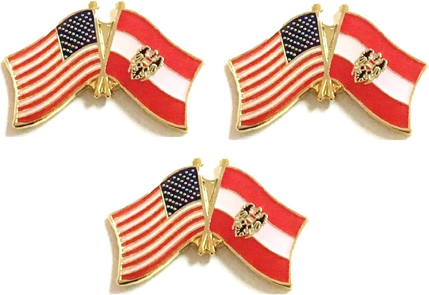 3 National Country Flag Crossed Enamel Flag Pins Pack of 3 Friendship Double Flags