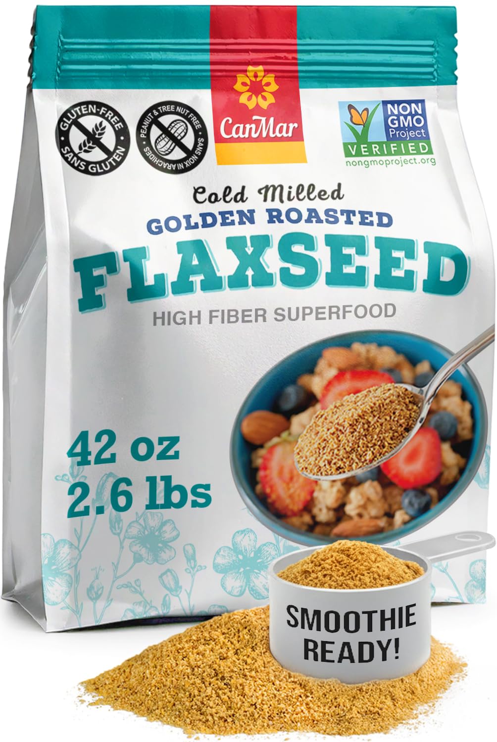 Ground Flaxseed 42 oz, Cold Milled Golden Roasted Flaxseed Meal Powder | Roasted, Non-GMO, gluten free, vegan, omega-3 ALA, fiber, linseed, linaza molida, smoothies and baking