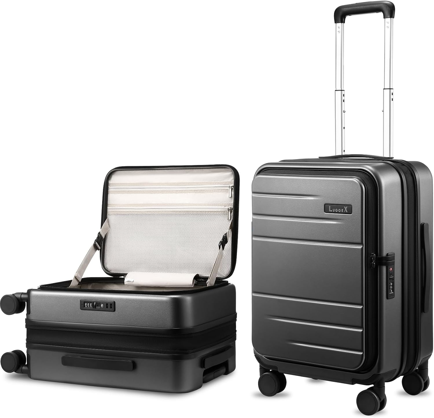 LUGGEX Checked Top Opening Expandable Suitcase, Black, 28" | Checked Luggage, Top Opening Design, 100% PC Hard Shell, Expandable Storage, TSA Approved Lock, 105L-115L Capacity, FX-Core