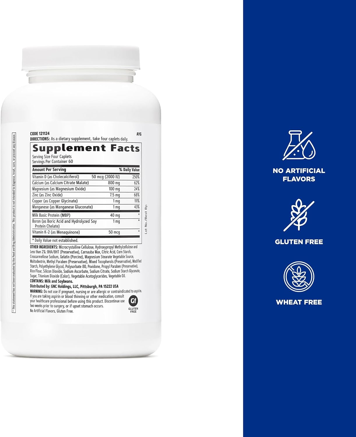GNC Calcium Complete 800mg, Supports Bone Density, 240 Caplets, 60 Servings