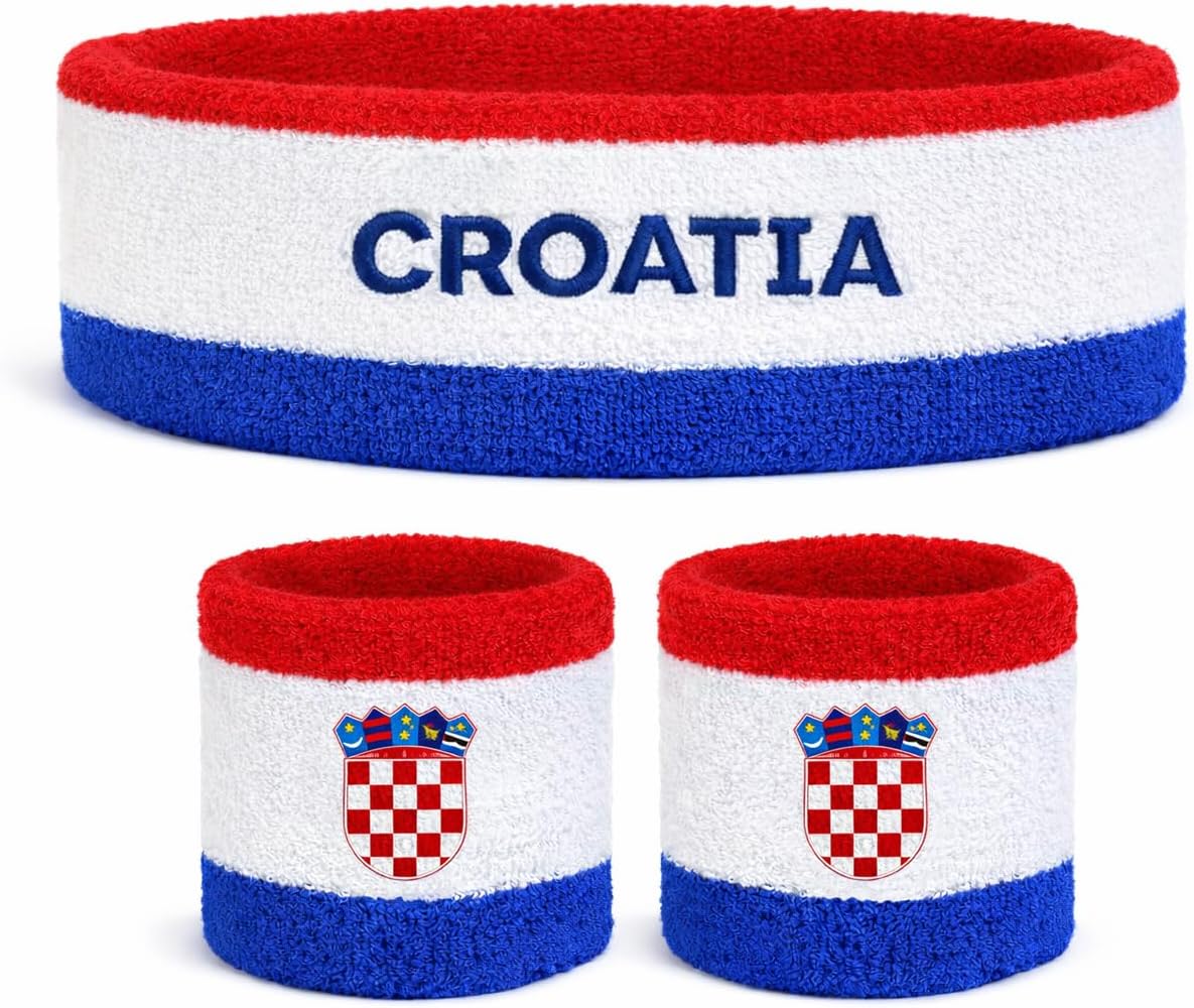 Suddora Country Headband & Wristbands Set (Includes 2 Wrist & 1 Head Sweatband), Highly Moisture Wicking