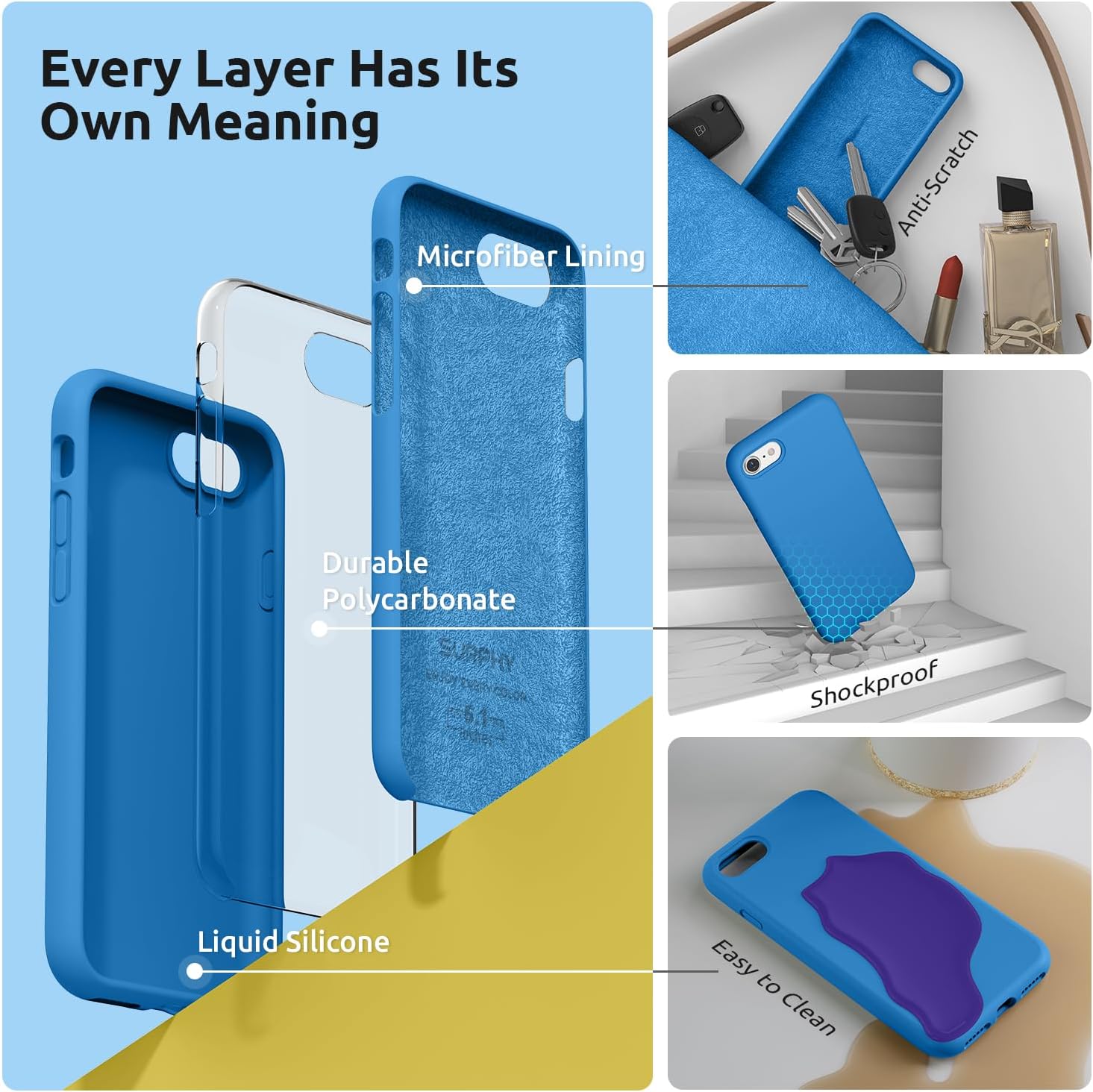 SURPHY Designed for iPhone SE Case, iPhone 8 Case, iPhone 7 Case, Liquid Silicone Phone Case for iPhone se 3rd 2nd SE 2022 SE 2020, Blue