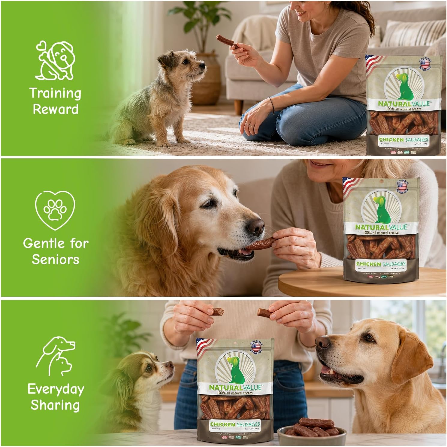 Loving Pets Natural Value Beef Sticks - Soft Jerky Dog Treats for Large & Small Breeds - Healthy Gluten, Wheat, Soy & Grain Free Pet Treats for Dogs