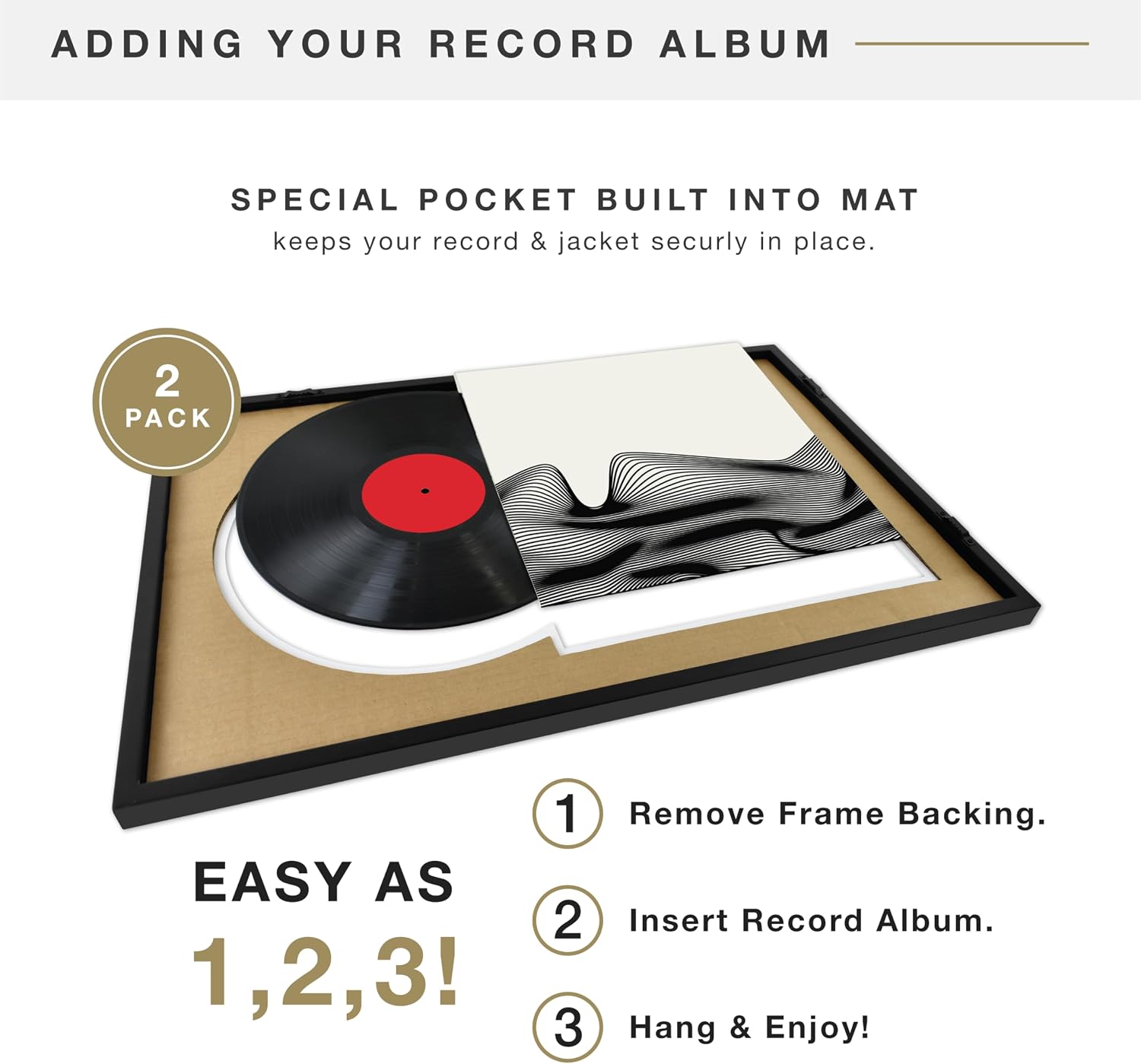 MCS Single Matted Record Album Frame, 15x15, Black