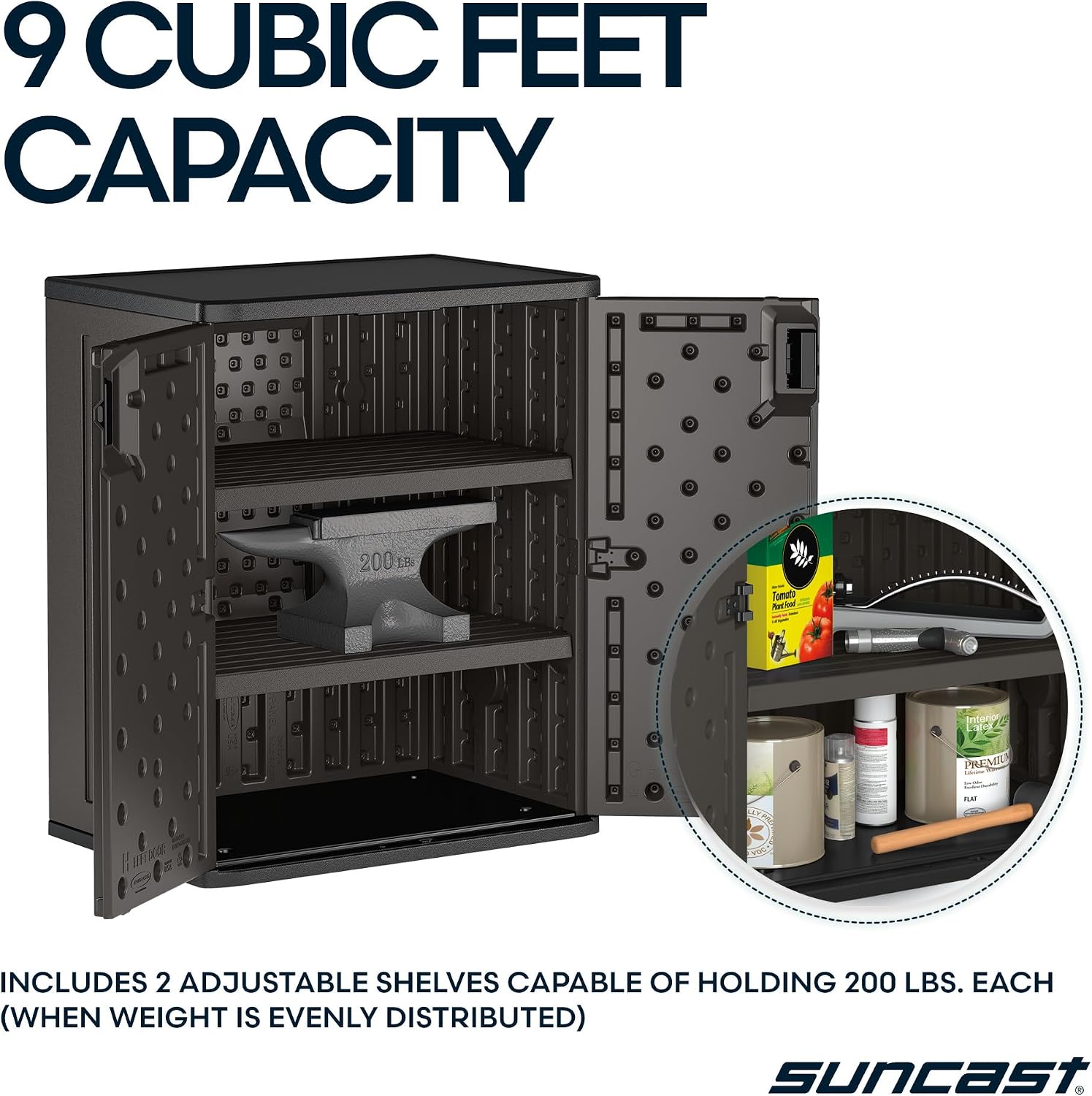 Suncast 30" Heavy-Duty Resin Outdoor Storage Cabinet, Lockable, Dark Gray