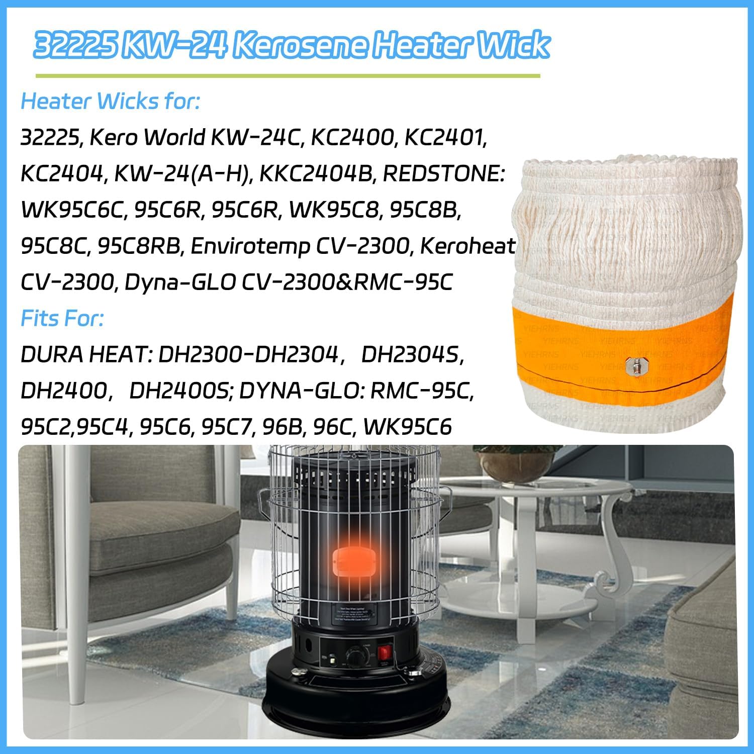 32225 Kerosene Heater Wicks for Kero World KW-24C Keroheat CV-2300 DuraHeat DH-2300 Dyna-GLO CV-2300 & RMC-95C Envirotemp CV-2300 DH2301