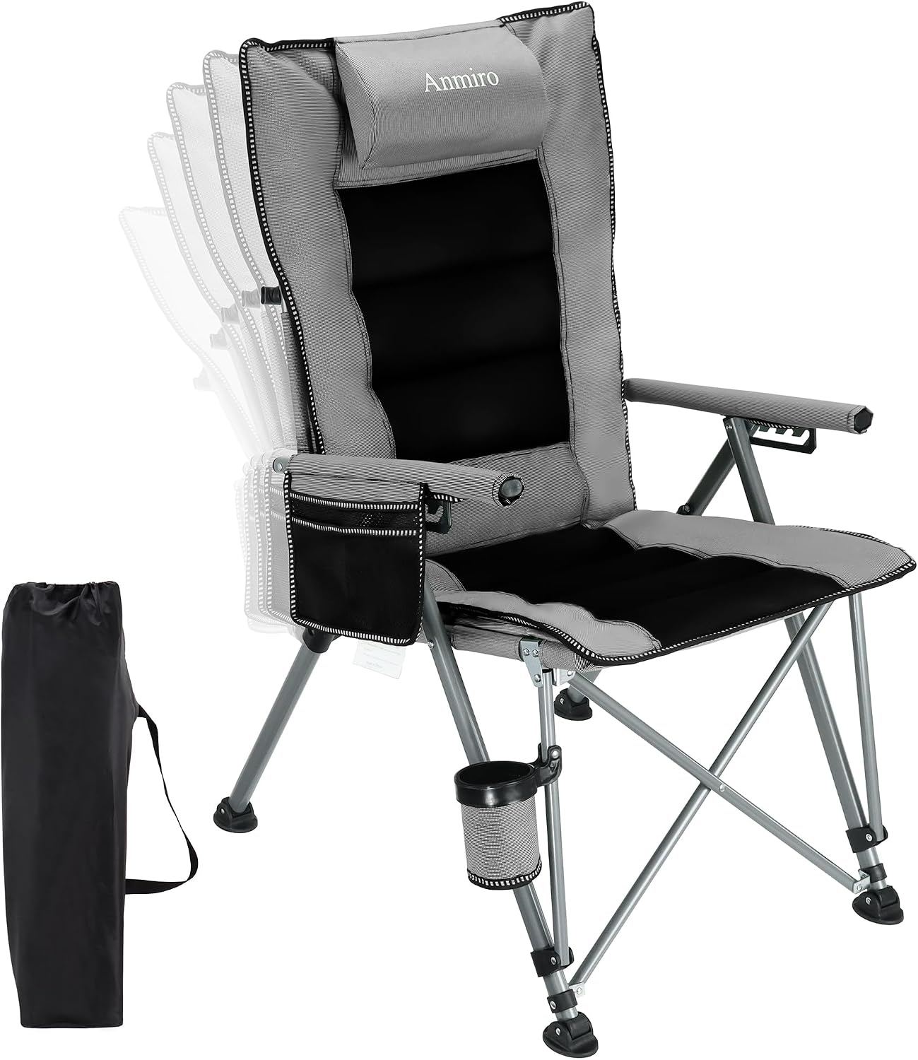 Adjustable Back Folding Camping Chair for Camp, Picnic, Lawn, Fishing | Adjustable Back; Weight Capacity 400 LBS;Hard Arm Portable Chair;Cup Holder;Storage Bag;carrying bag