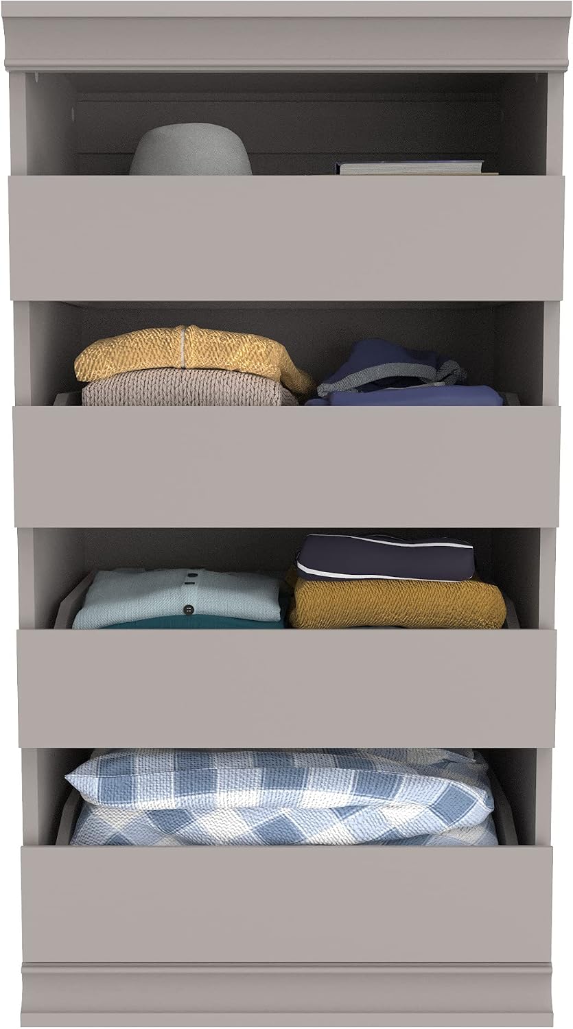 ClosetMaid Modular Storage Unit with 4 Drawers, Wood Closet Organizer, Stacking, Full Backer, Storage, Decorative Trim, White