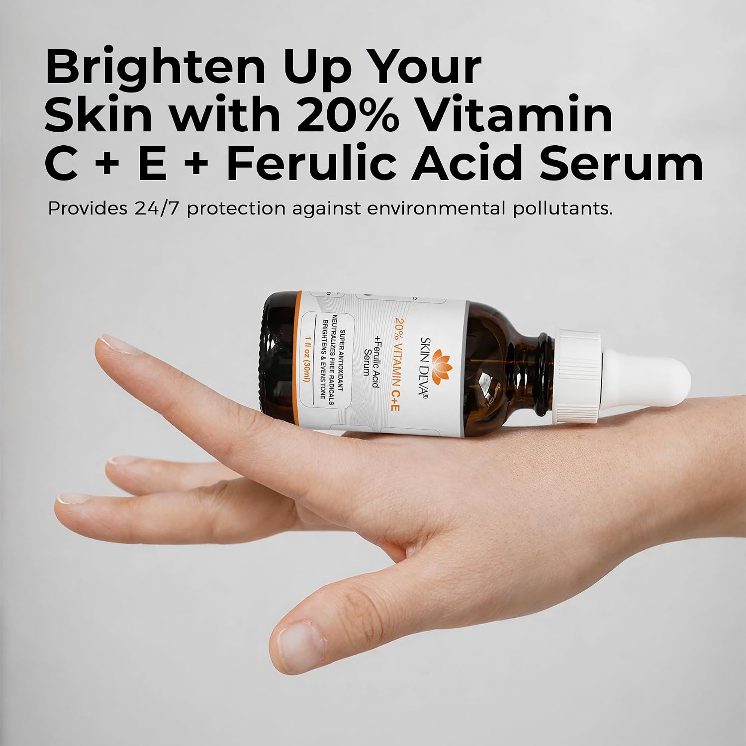 Skin Deva 20% Vitamin C Serum Anti Aging with Hyaluronic Acid & Vitamin E Ferulic Acid - Brightening Formula for Improving Appearance of Dark Spots, Fine Lines & Wrinkles - All Skin Types, 1 fl oz