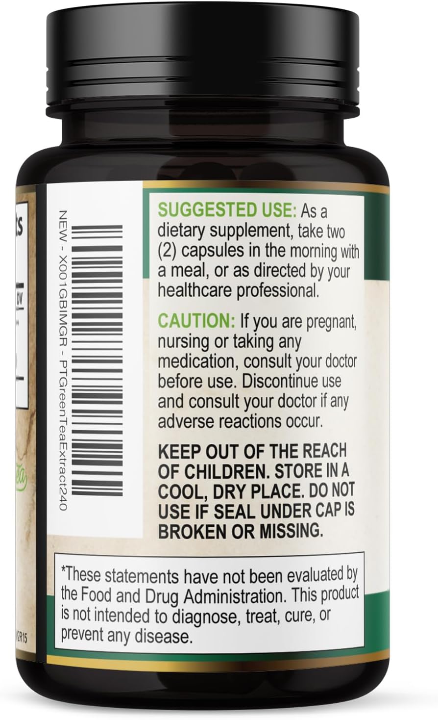Green Tea Extract 1000mg Per Serving - 98% Polyphenols & 45% EGCG Capsules, Heart Support with Antioxidants - 3X Absorption Green Tea Pills Supplement, Natural Energy, Gentle Caffeine - 240 Capsules