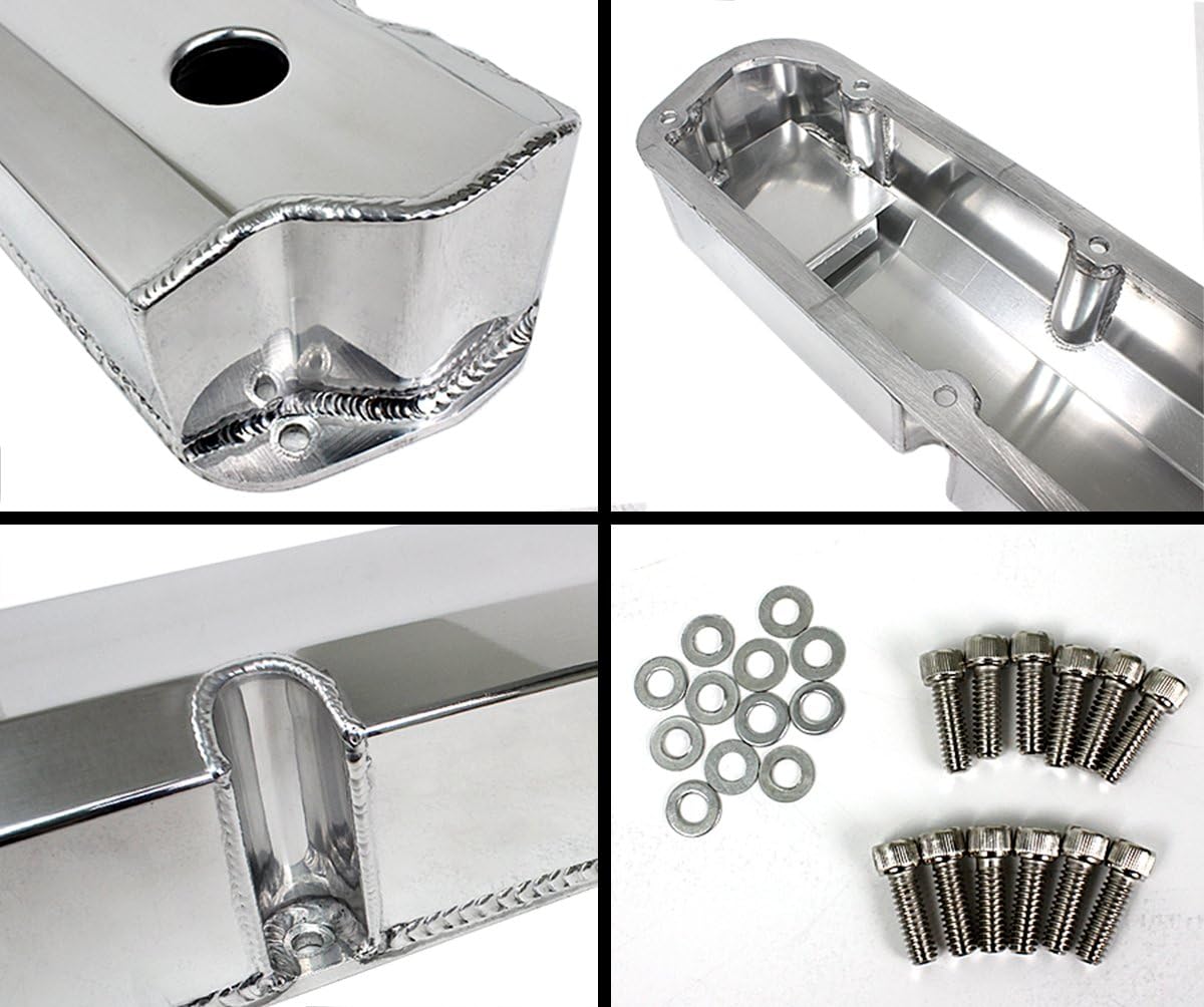Polished Fabricated Aluminum Valve Covers - Short Bolt 289 302 351W Compatible for SBF Ford