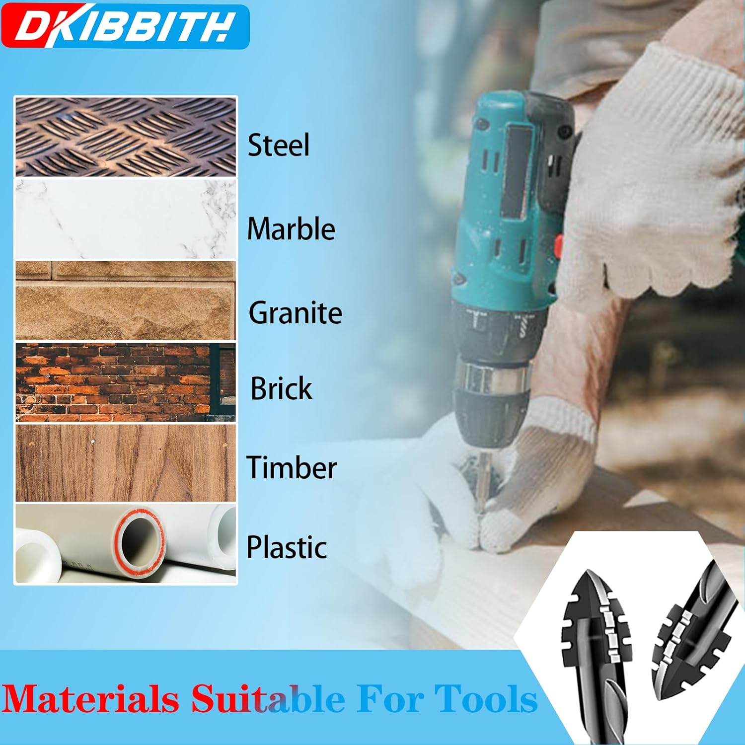 10-Piece Masonry Drill Bit Set for Concrete Tile Glass Ceramic Brick, 1/8 to 1/2 Inch Drilling Bits with Triangle Handle