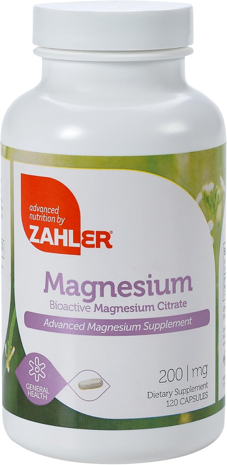 Zahler - Magnesium Supplement Capsules 200 mg (120 Count) Certified Kosher Bioactive Magnesium Citrate for Max Absorption - Natural Magnesium Mineral for Men & Women - Best Magnesium Supplements