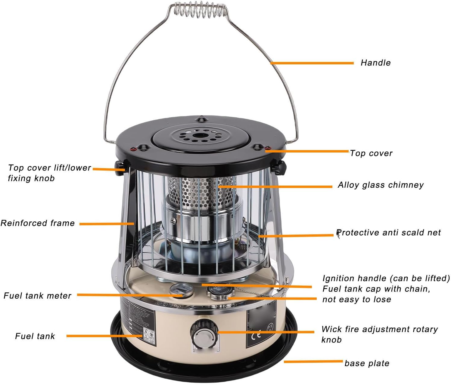 2.6KW Adjustable Height Kerosene Heater, Non-Electric Portable Radiant Heater with 25H Burn Time for Garage Camping
