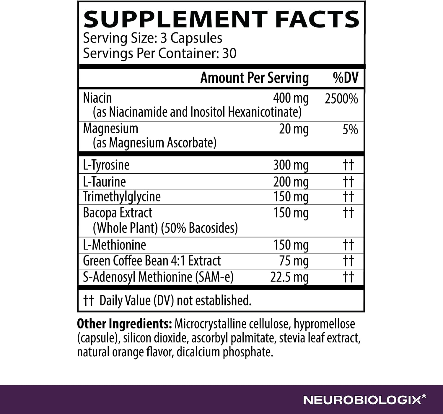 Neurobiologix Full Focus, Brain & Mood Support Supplement, 90 Capsules | Memory & Cognitive Function, Green Coffee Bean, Bacopa & SAM-E