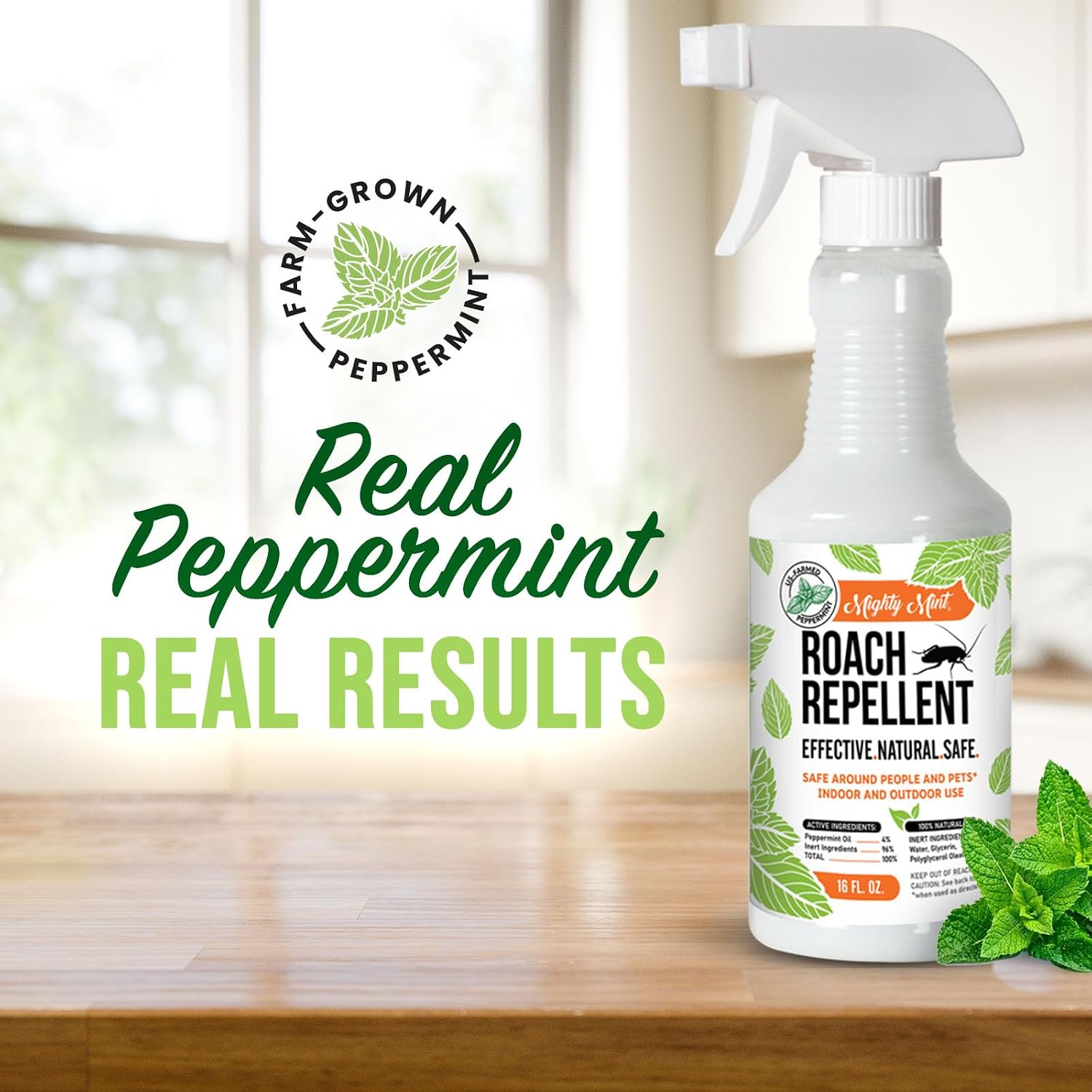 Mighty Mint Peppermint Oil Roach Repellent Spray, 16 oz | Natural Cockroach Killer, Indoor and Outdoor Use, Plant-Based Insect and Pest Control